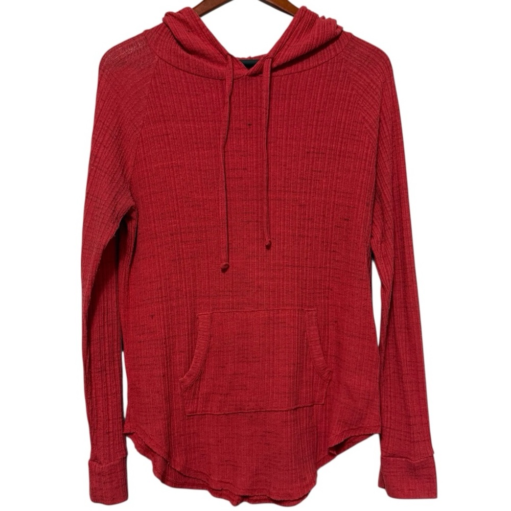SO Cozy Tunic Red Hooded Top Women's Size Medium Long Sleeve Beach Lightweight